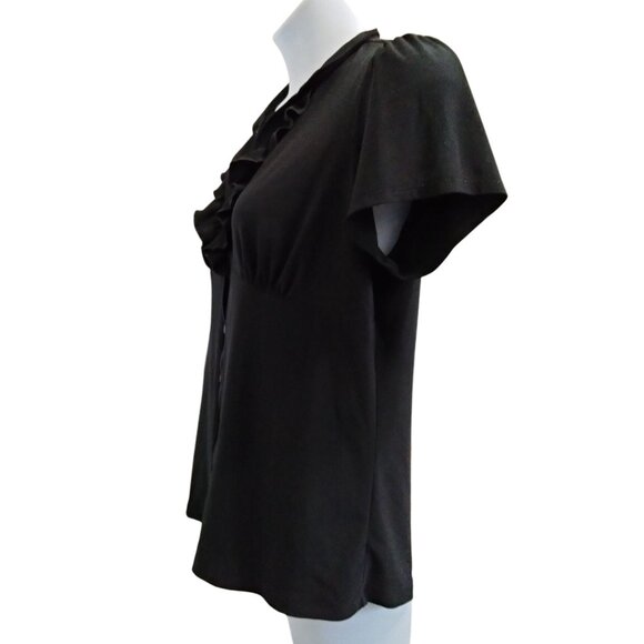 Perceptions Plus Size 2X Blouse Ruffle Button Down Short Sleeve Black Women - Picture 5 of 9